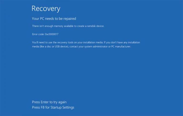 Error Code 0xc0000017