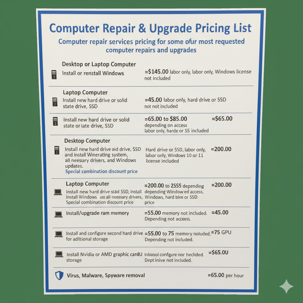 Computer Repair Service Pricing